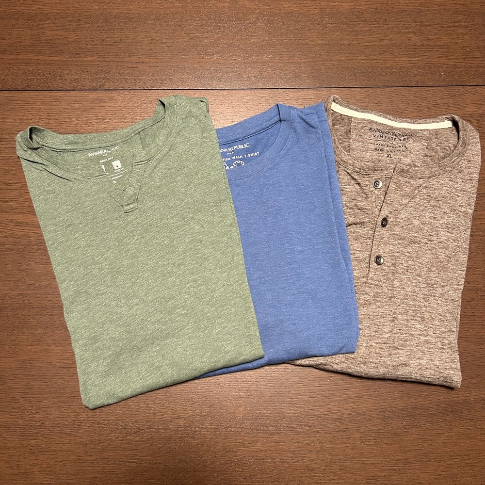 Lot (3) Men’s Banana Republic Factory Shirts Green Blue Brown Size XL